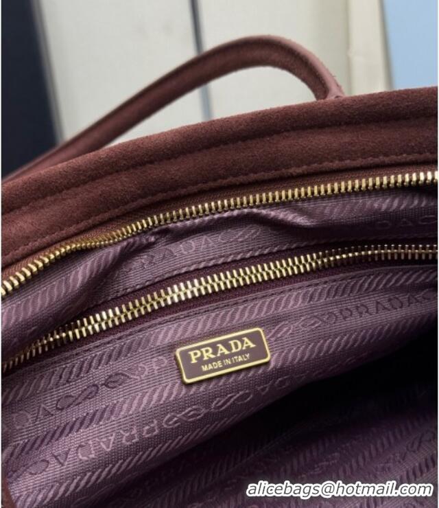 Promotional Prada Bonnie Medium Suede handbag 1BA426 Burgundy 2025