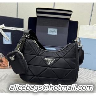 Unique Discount Prada Padded Re-Nylon shoulder bag 1BC151 Black 2025