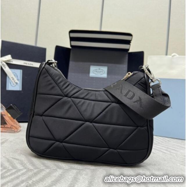 Unique Discount Prada Padded Re-Nylon shoulder bag 1BC151 Black 2025