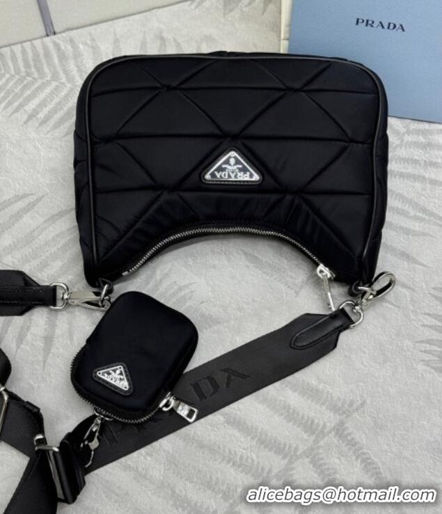 Unique Discount Prada Padded Re-Nylon shoulder bag 1BC151 Black 2025