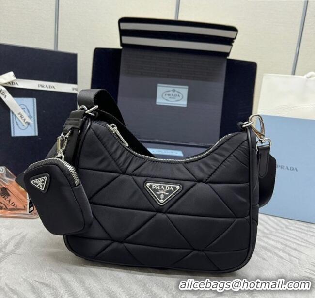 Unique Discount Prada Padded Re-Nylon shoulder bag 1BC151 Black 2025