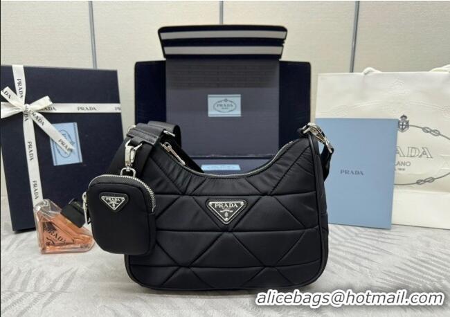 Unique Discount Prada Padded Re-Nylon shoulder bag 1BC151 Black 2025