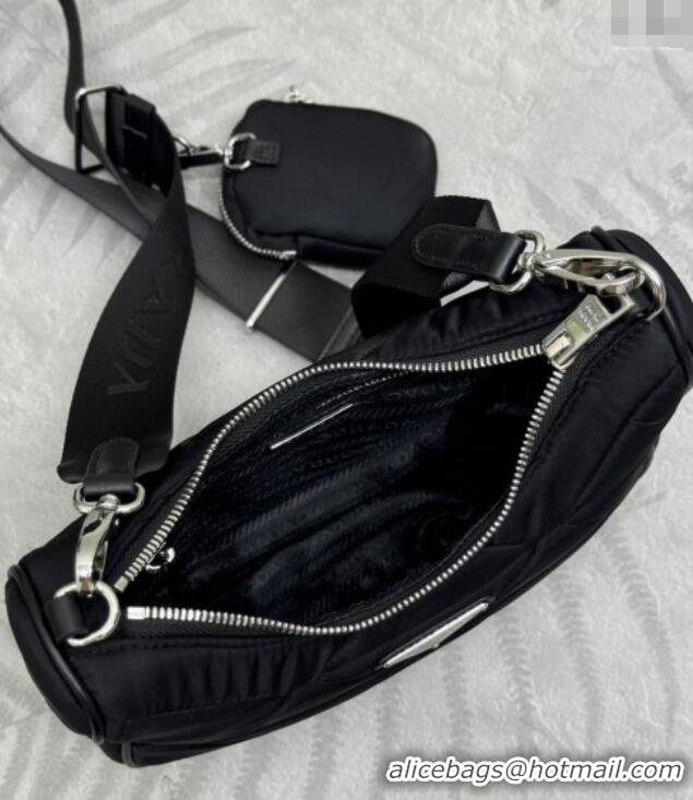 Unique Discount Prada Padded Re-Nylon shoulder bag 1BC151 Black 2025