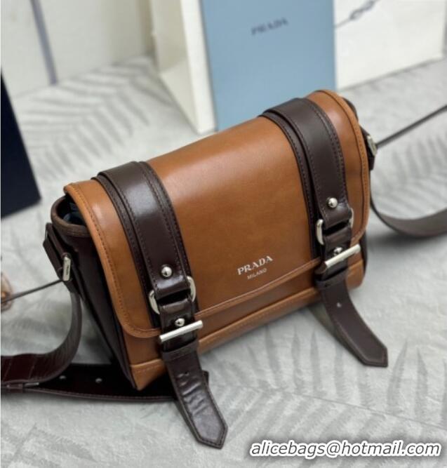 Luxury Cheap Prada Mens Leather shoulder bag 2VD078 Caramel Brown 2025