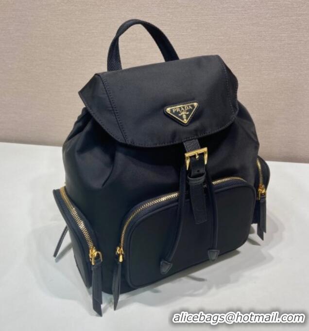 Luxury Discount Prada Small Re-Nylon backpack bag 1BZ081 Black/Gold 2025