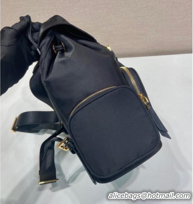 Luxury Discount Prada Small Re-Nylon backpack bag 1BZ081 Black/Gold 2025