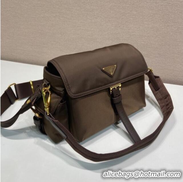 Grade Design Prada Explore medium Re-Nylon shoulder bag with flap 1BD394 Burnt Brown 2025