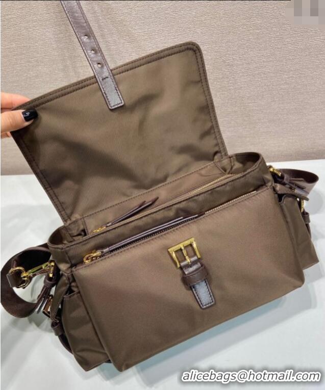 Grade Design Prada Explore medium Re-Nylon shoulder bag with flap 1BD394 Burnt Brown 2025