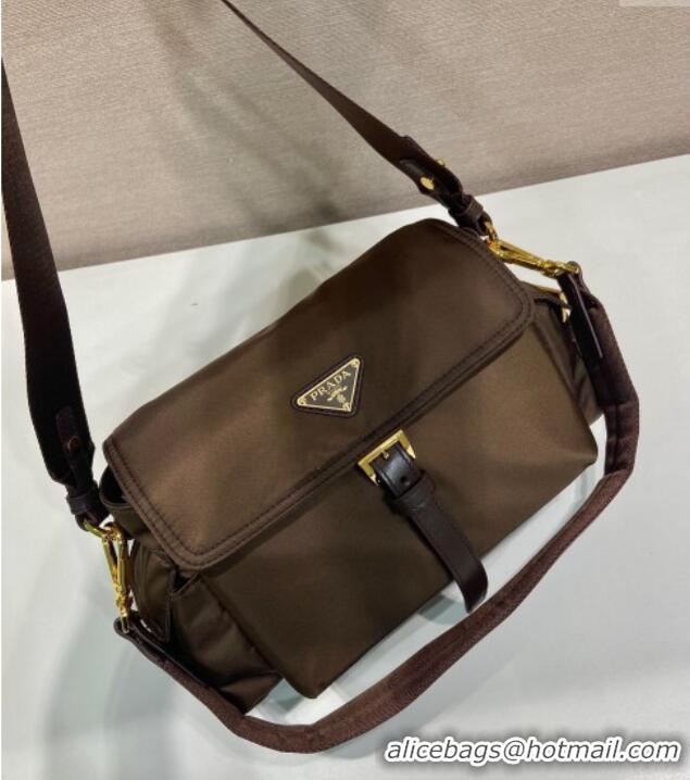 Grade Design Prada Explore medium Re-Nylon shoulder bag with flap 1BD394 Burnt Brown 2025