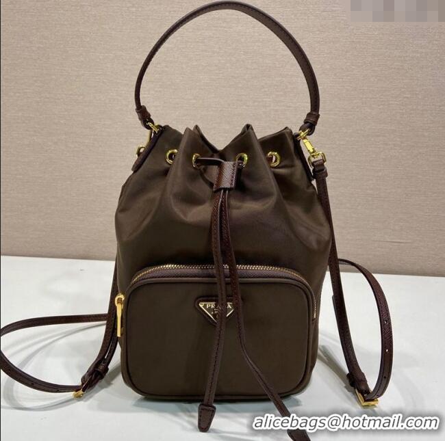 Reasonable Price Prada Duet Re-Nylon bucket bag 1BH038 Burnt Brown 2025