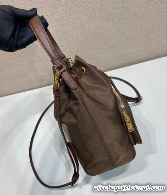 Reasonable Price Prada Duet Re-Nylon bucket bag 1BH038 Burnt Brown 2025