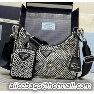 Grade Design Prada Re-Edition 2005 crystal-studded satin Bag 1BH204 Black 2025