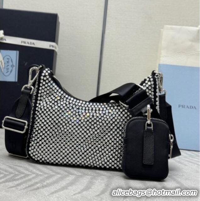 Grade Design Prada Re-Edition 2005 crystal-studded satin Bag 1BH204 Black 2025