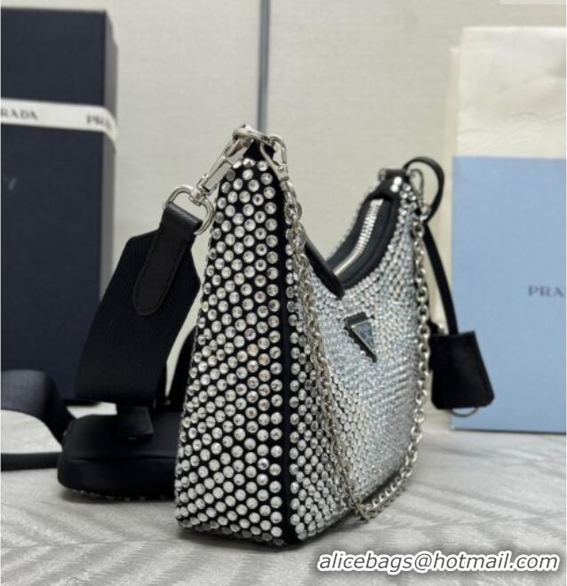 Grade Design Prada Re-Edition 2005 crystal-studded satin Bag 1BH204 Black 2025