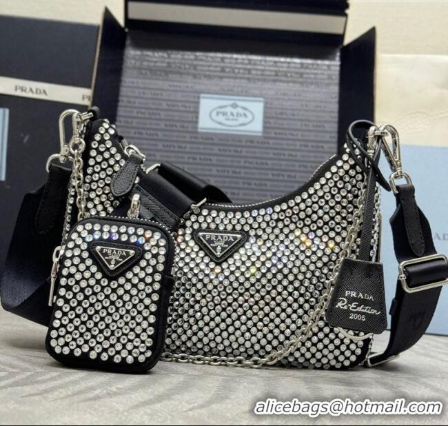 Grade Design Prada Re-Edition 2005 crystal-studded satin Bag 1BH204 Black 2025