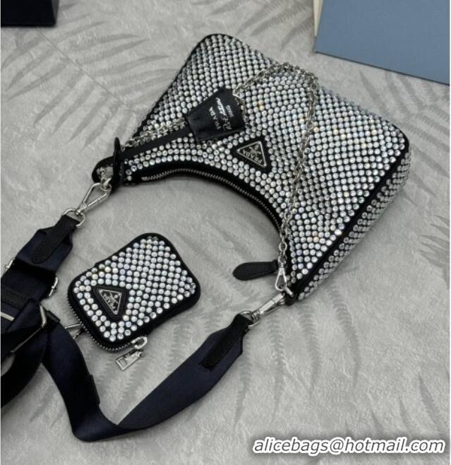 Grade Design Prada Re-Edition 2005 crystal-studded satin Bag 1BH204 Black 2025