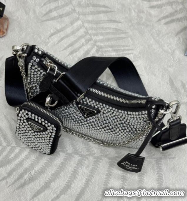 Grade Design Prada Re-Edition 2005 crystal-studded satin Bag 1BH204 Black 2025