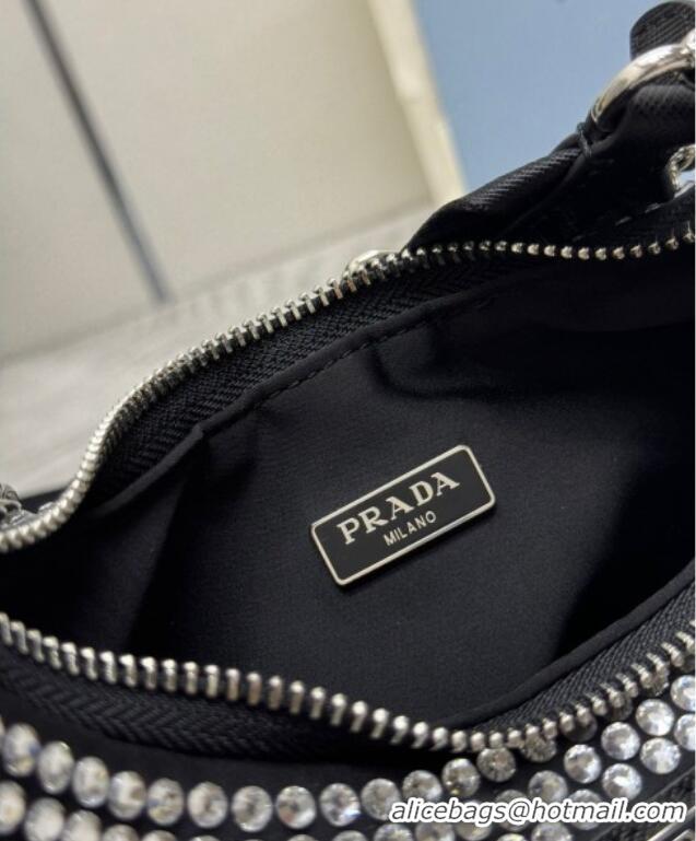 Grade Design Prada Re-Edition 2005 crystal-studded satin Bag 1BH204 Black 2025