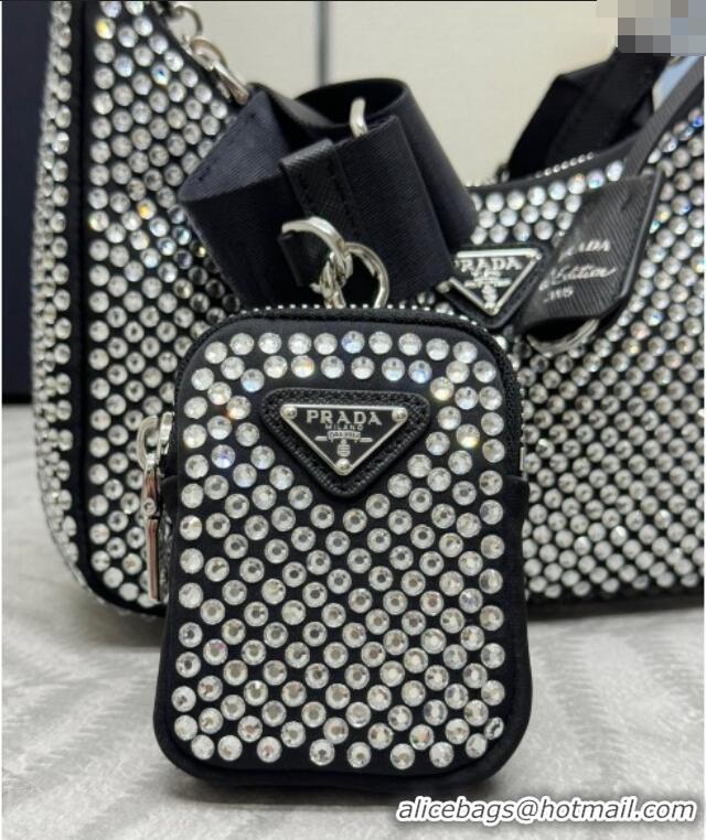 Grade Design Prada Re-Edition 2005 crystal-studded satin Bag 1BH204 Black 2025