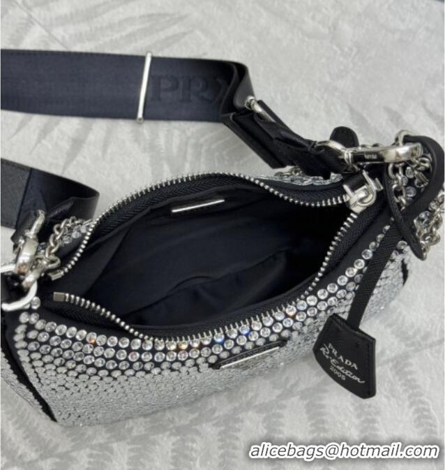 Grade Design Prada Re-Edition 2005 crystal-studded satin Bag 1BH204 Black 2025