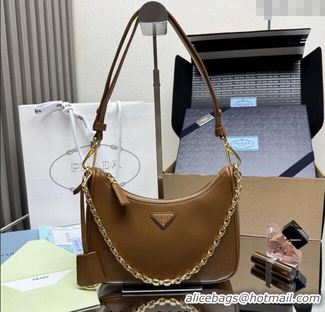 Luxury Cheap Prada Re-Edition Saffiano leather mini bag 1BC204 Brown 2025