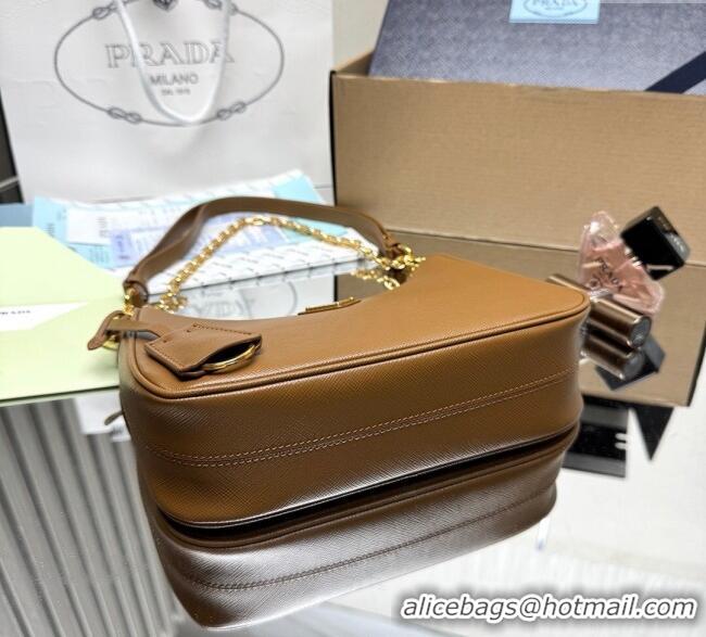 Luxury Cheap Prada Re-Edition Saffiano leather mini bag 1BC204 Brown 2025