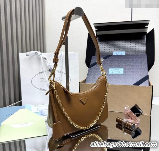 Luxury Cheap Prada Re-Edition Saffiano leather mini bag 1BC204 Brown 2025