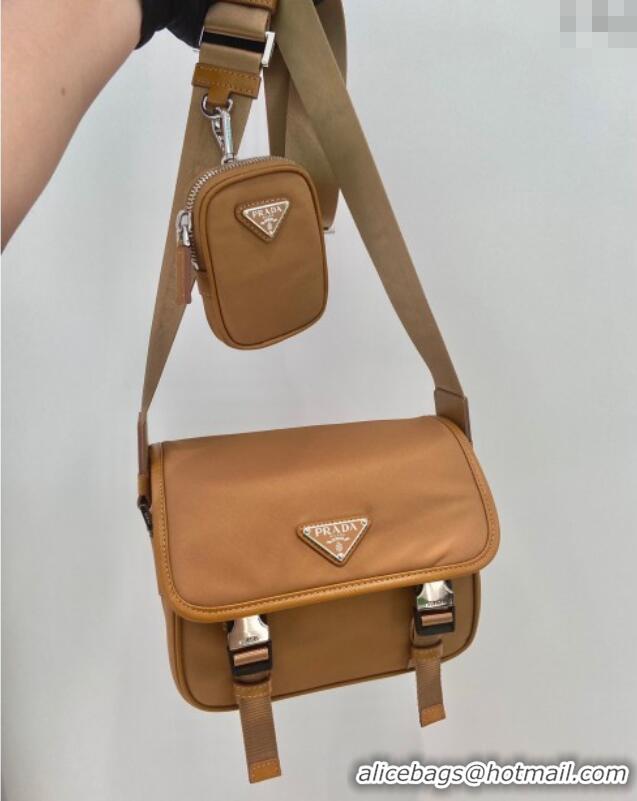 Promotional Prada Mens Nylon and Saffiano Leather Shoulder Bag 2VD034 Brandy Brown 2025