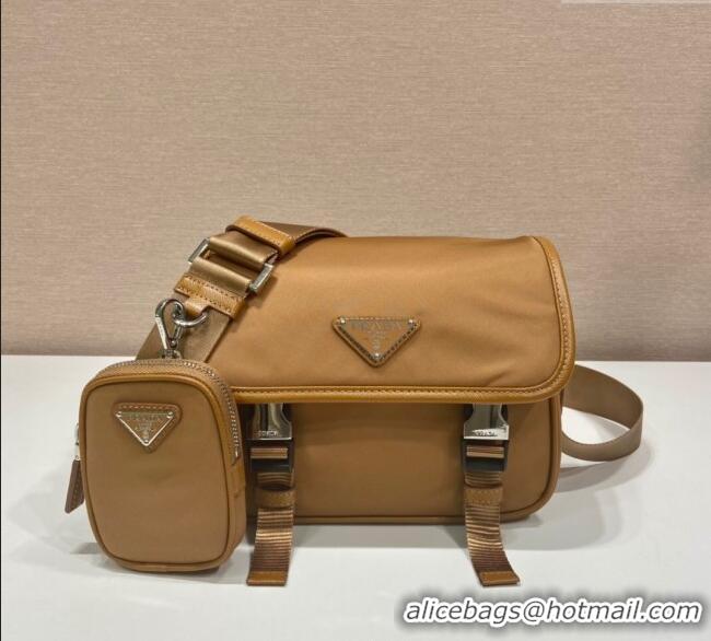 Promotional Prada Mens Nylon and Saffiano Leather Shoulder Bag 2VD034 Brandy Brown 2025