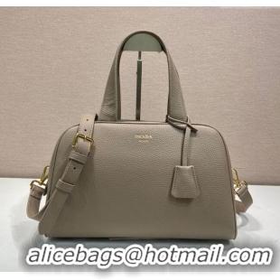 Inexpensive Prada Large leather top-handle bag 1BB148 Grey 2025
