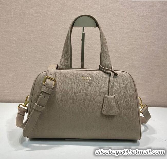 Inexpensive Prada Large leather top-handle bag 1BB148 Grey 2025