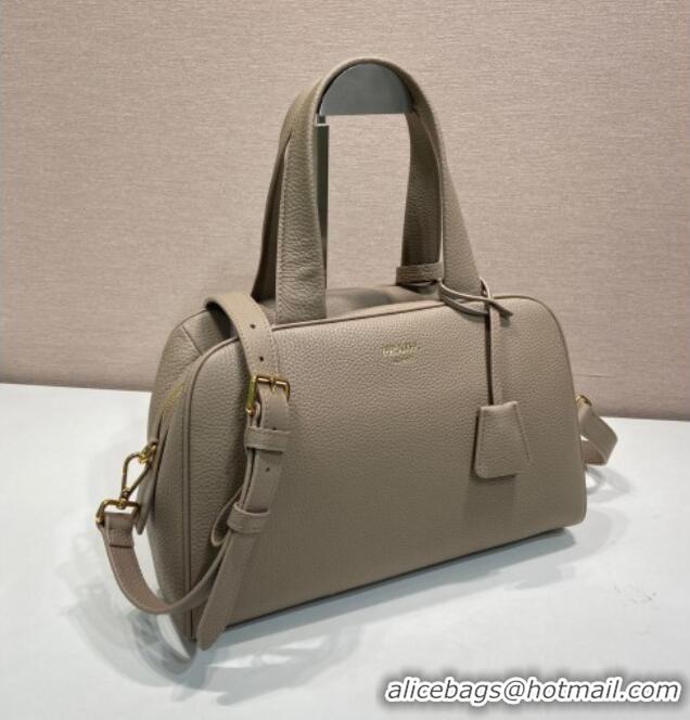 Inexpensive Prada Large leather top-handle bag 1BB148 Grey 2025
