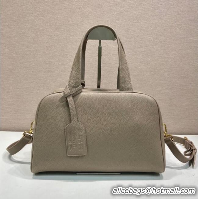 Inexpensive Prada Large leather top-handle bag 1BB148 Grey 2025