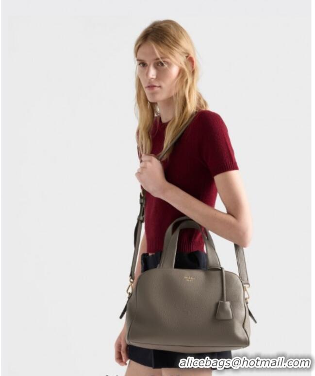 Inexpensive Prada Large leather top-handle bag 1BB148 Grey 2025