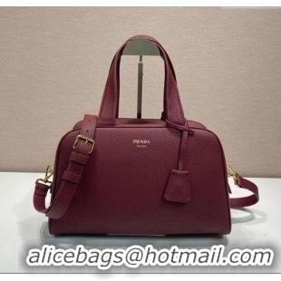 Best Design Prada Large leather top-handle bag 1BB148 Dark Burgundy 2025