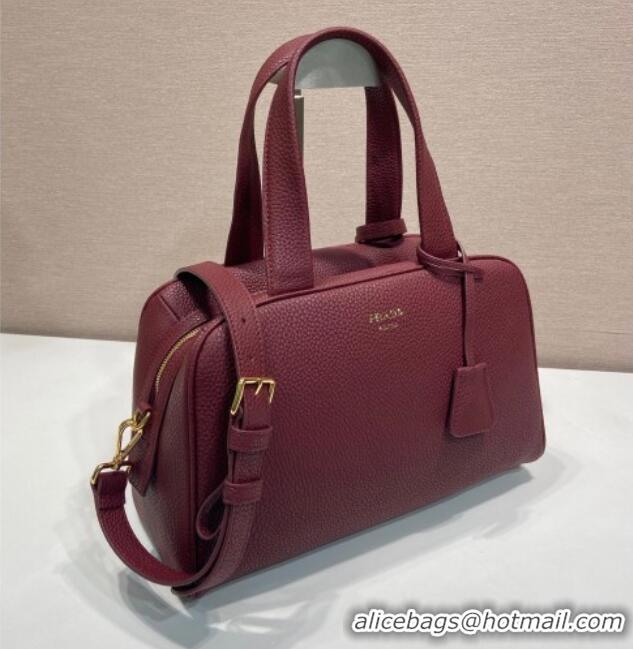 Best Design Prada Large leather top-handle bag 1BB148 Dark Burgundy 2025