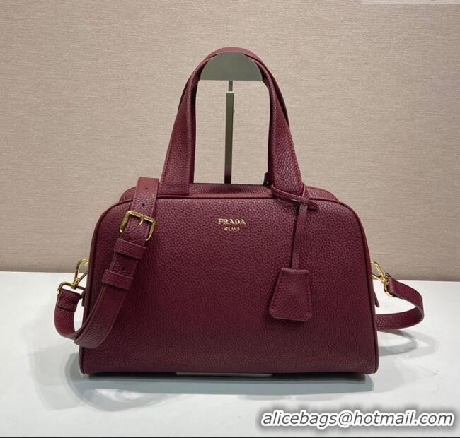 Best Design Prada Large leather top-handle bag 1BB148 Dark Burgundy 2025