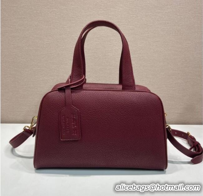 Best Design Prada Large leather top-handle bag 1BB148 Dark Burgundy 2025