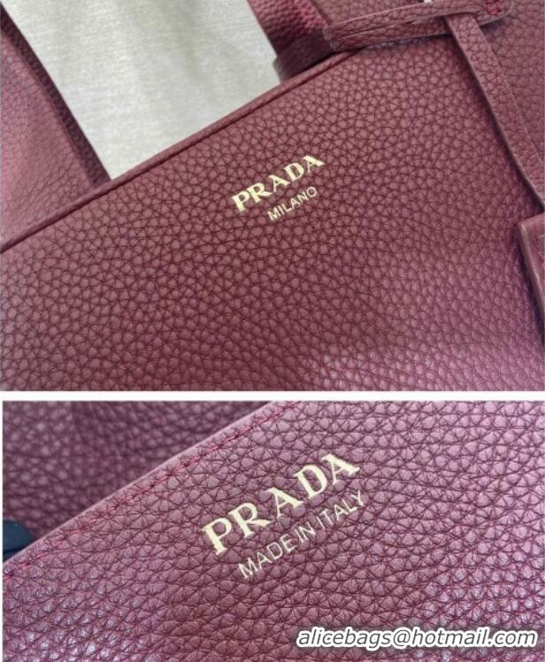 Best Design Prada Large leather top-handle bag 1BB148 Dark Burgundy 2025
