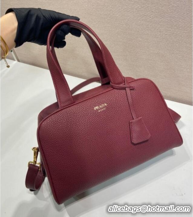 Best Design Prada Large leather top-handle bag 1BB148 Dark Burgundy 2025