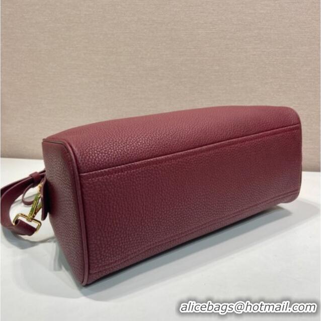Best Design Prada Large leather top-handle bag 1BB148 Dark Burgundy 2025