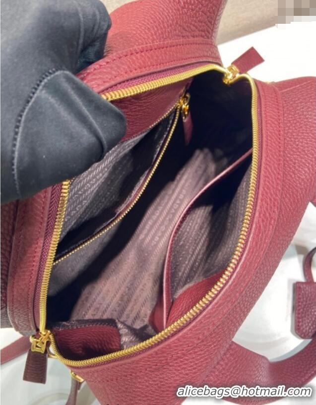 Best Design Prada Large leather top-handle bag 1BB148 Dark Burgundy 2025