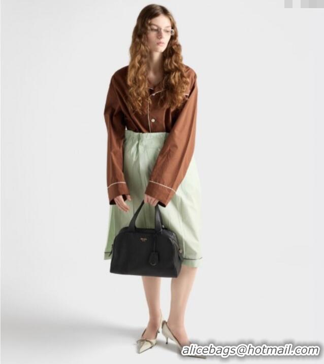 Best Grade Prada Large leather top-handle bag 1BB148 Black 2025