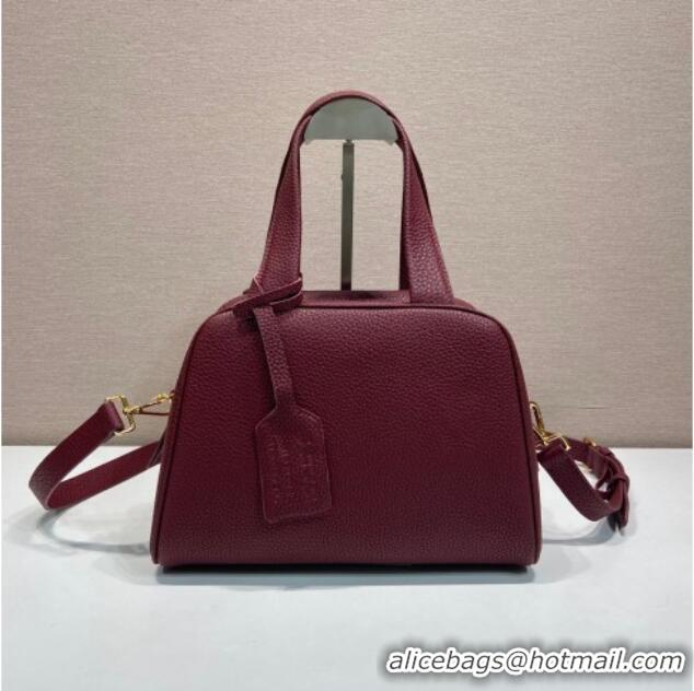 Best Quality Prada Small leather top-handle bag 1BB149 Dark Burgundy 2025