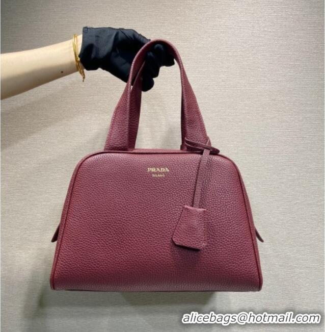 Best Quality Prada Small leather top-handle bag 1BB149 Dark Burgundy 2025