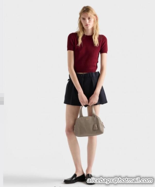 Best Quality Prada Small leather top-handle bag 1BB149 Dark Burgundy 2025
