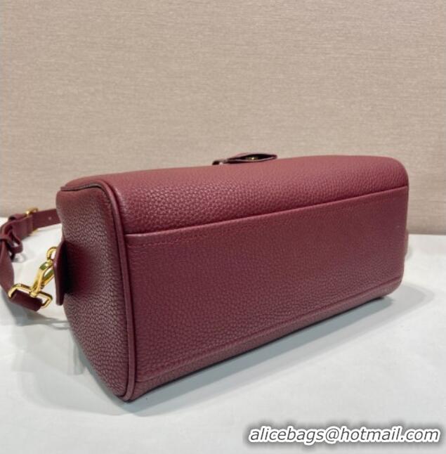 Best Quality Prada Small leather top-handle bag 1BB149 Dark Burgundy 2025
