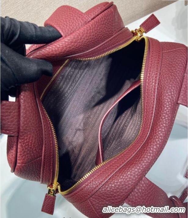 Best Quality Prada Small leather top-handle bag 1BB149 Dark Burgundy 2025