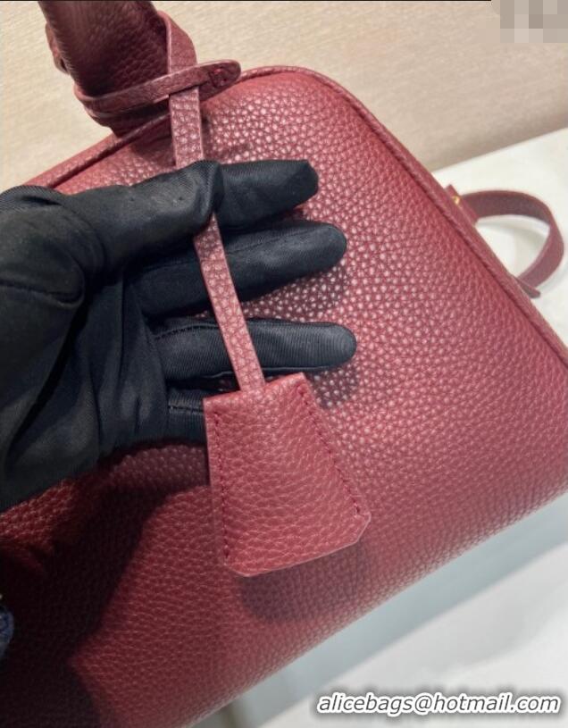 Best Quality Prada Small leather top-handle bag 1BB149 Dark Burgundy 2025