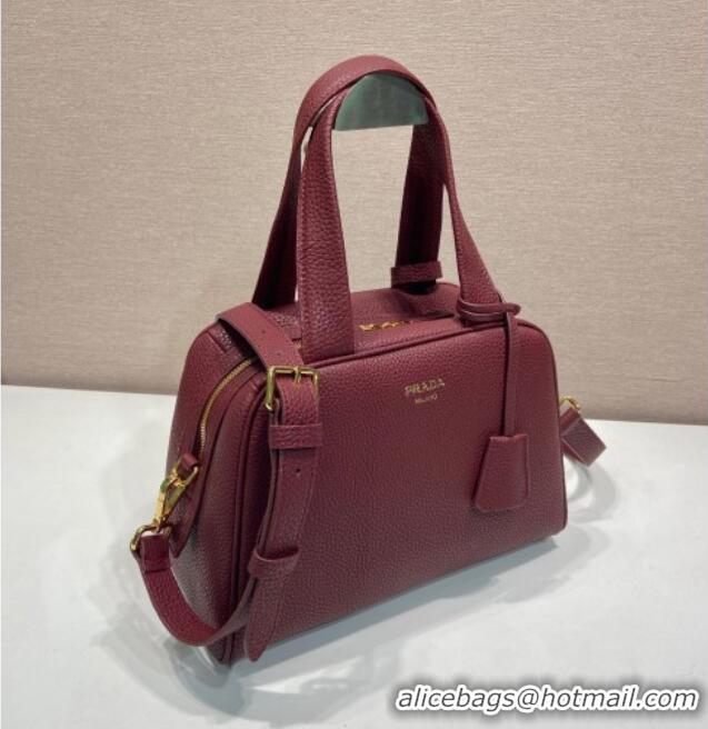 Best Quality Prada Small leather top-handle bag 1BB149 Dark Burgundy 2025